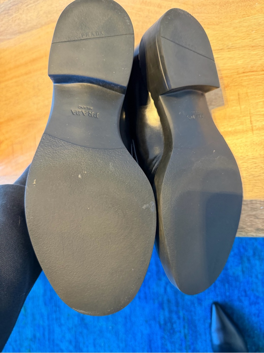 Prada Black Leather Logo Strap Loafers - Picture 3 of 8